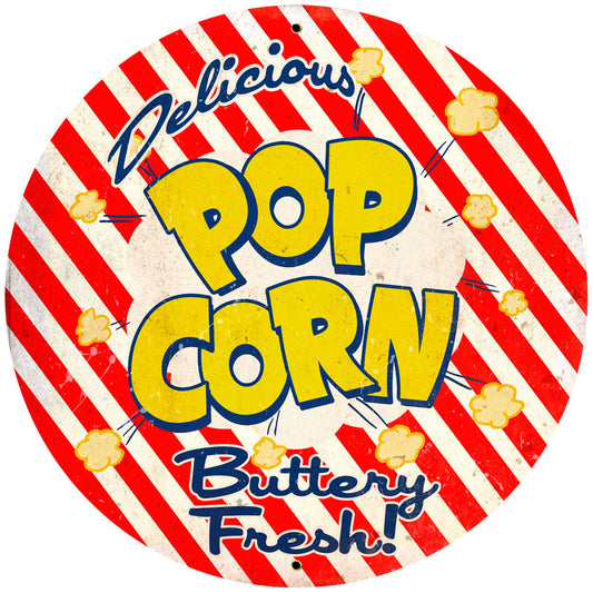 Popcorn, Food and Drink, Round Metal Sign, 28 X 28 Inches