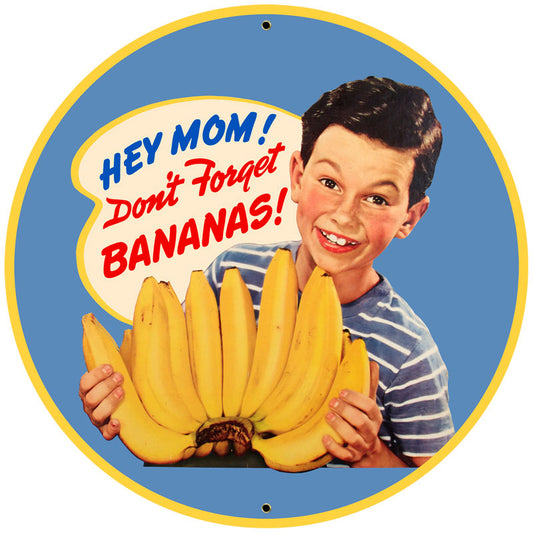 Bananas, Food and Drink, Round Metal Sign, 28 X 28 Inches
