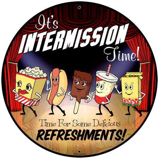 Snacks, Food and Drink, Round Metal Sign, 28 X 28 Inches