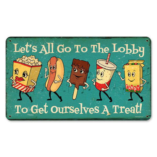 Snacks Go To Lobby, Food and Drink, Metal Sign, 14 X 8 Inches