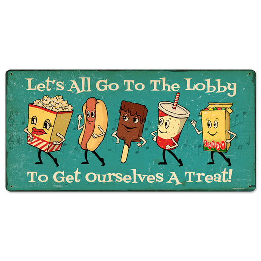 Snacks Go To Lobby, Food and Drink, Metal Sign, 24 X 12 Inches
