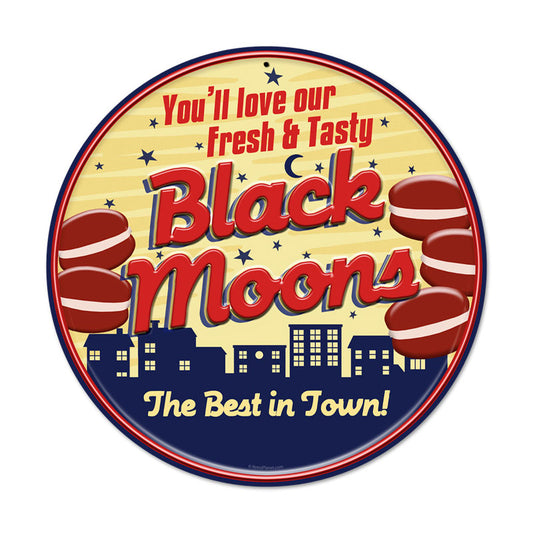 Black Moons, Food and Drink, Round Metal Sign, 14 X 14 Inches