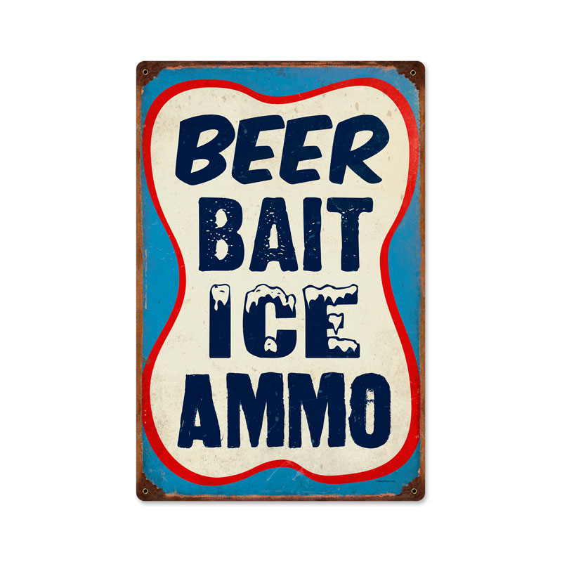 Beer Bait Ice Ammo, Food and Drink, Vintage Metal Sign, 12 X 18 Inches