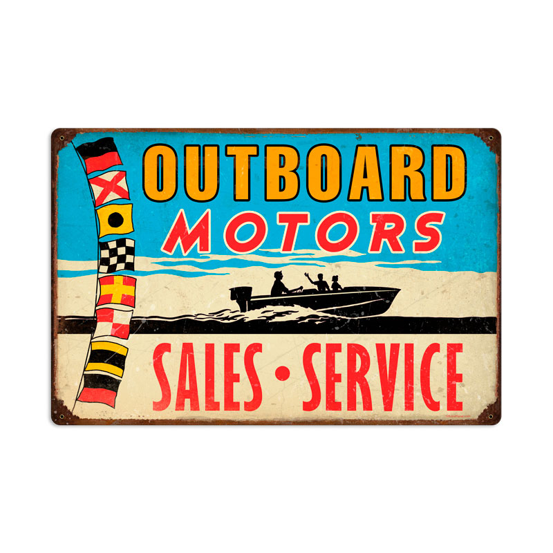 Outboard Motors, Sports and Recreation, Vintage Metal Sign, 24 X 16 Inches
