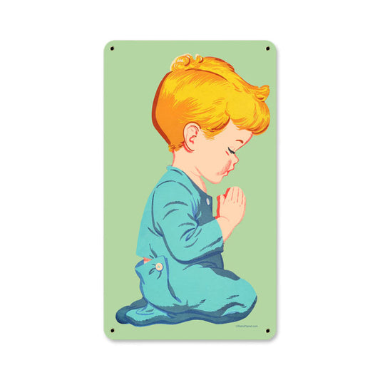 Praying Boy, Home and Garden, Metal Sign, 8 X 14 Inches