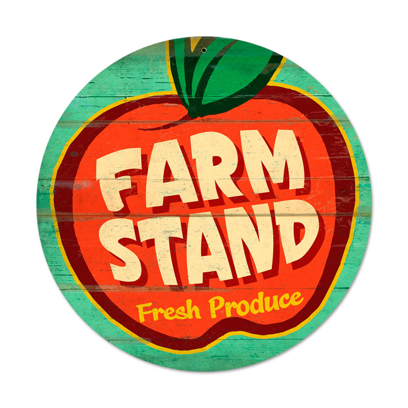 Farm Stand, Food and Drink, Round Metal Sign, 14 X 14 Inches