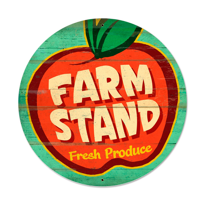 Farm Stand, Food and Drink, Round Metal Sign, 28 X 28 Inches