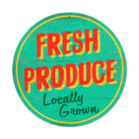 Fresh Produce, Food and Drink, Round Metal Sign, 14 X 14 Inches