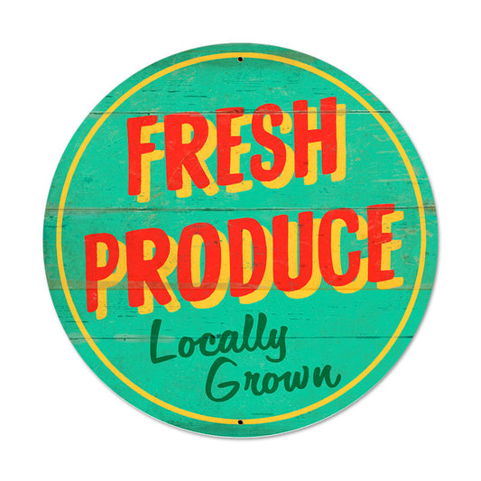 Fresh Produce, Food and Drink, Round Metal Sign, 28 X 28 Inches