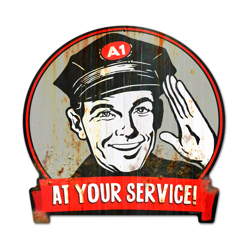 Service Man, Automotive, Round Banner Metal Sign, 15 X 16 Inches