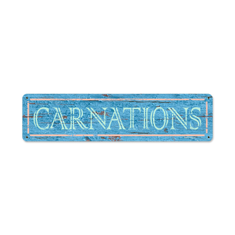 Blue Carnations, Home and Garden, Vintage Metal Sign, 20 X 5 Inches