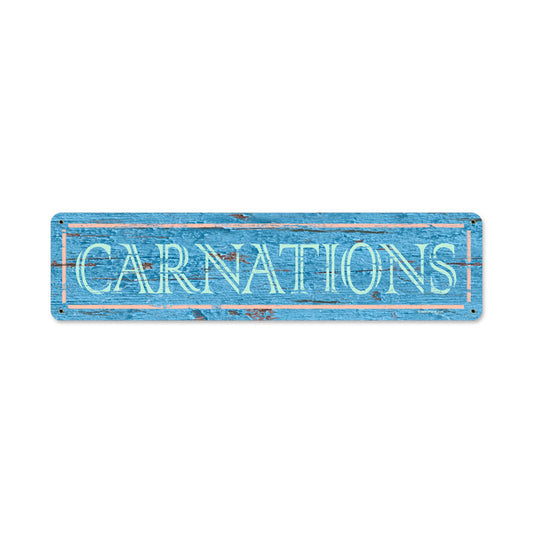 Blue Carnations, Home and Garden, Vintage Metal Sign, 20 X 5 Inches
