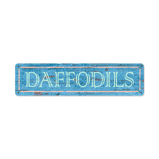 Blue Daffodils, Home and Garden, Vintage Metal Sign, 20 X 5 Inches