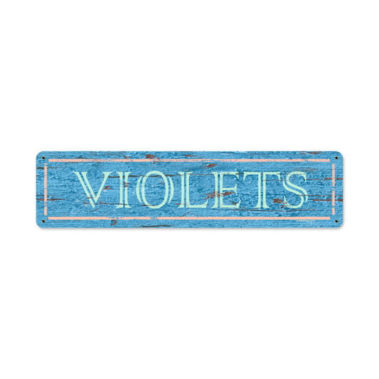 Blue Violets, Home and Garden, Vintage Metal Sign, 20 X 5 Inches