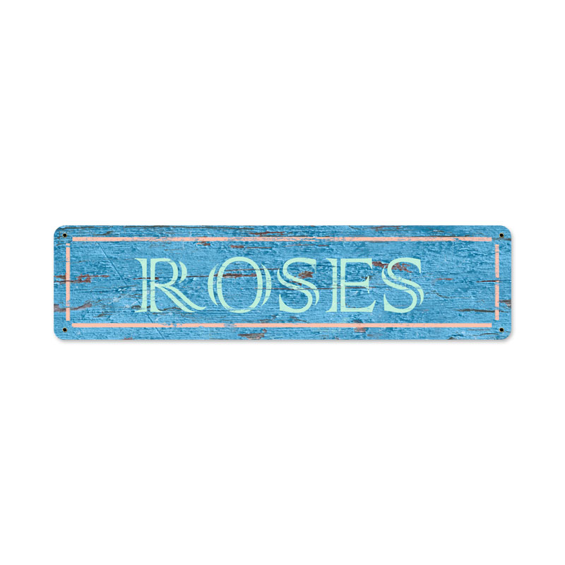 Blue Roses, Home and Garden, Vintage Metal Sign, 20 X 5 Inches