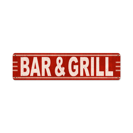 Bar Grill, Food and Drink, Metal Sign, 20 X 5 Inches