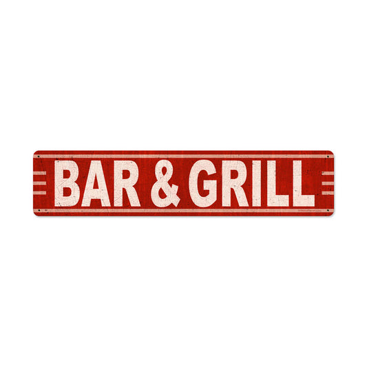 Bar Grill, Food and Drink, Metal Sign, 28 X 6 Inches
