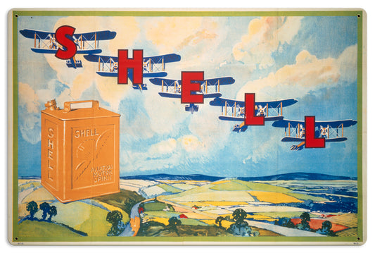 Plane Letters, Licensed Products/Shell, SATIN METAL SIGN , 24 X 16 Inches