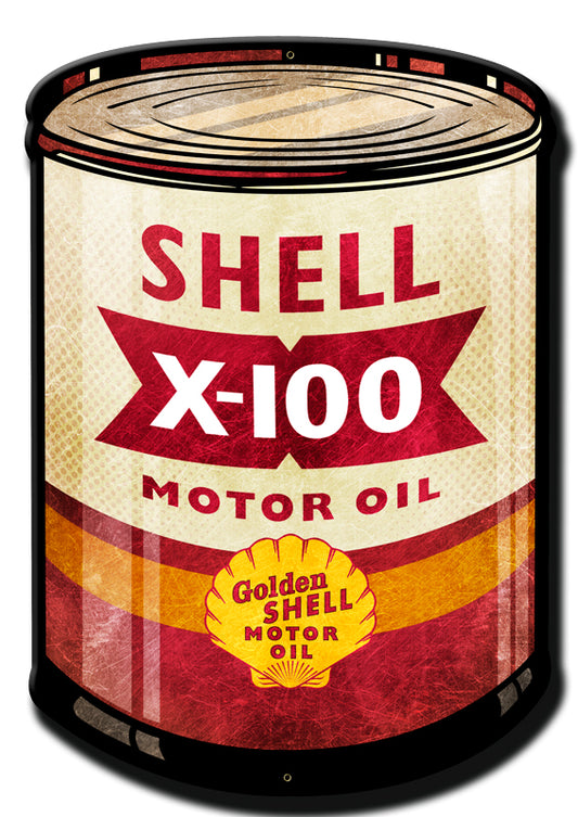 X 100 Motor Oil Distressed, Licensed Products/Shell, Plasma, 14 X 20 Inches