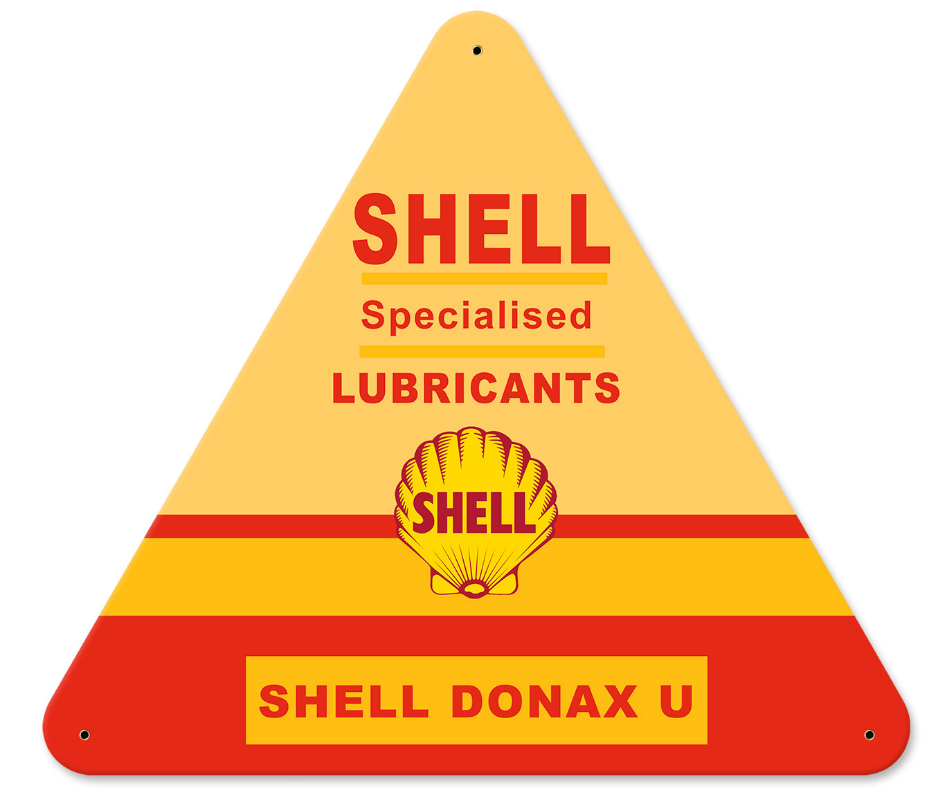 Shell Specialized Lubricants, Featured Artists/Shell, SATIN TRIANGLE METAL SIGN , 15 X 16 Inches
