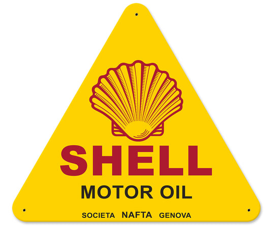 Societa Nafta Genova, Featured Artists/Shell, SATIN TRIANGLE METAL SIGN , 15 X 16 Inches