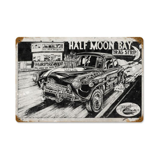 Half Moon Bay Drag Strip, Automotive, Vintage Metal Sign, 12 X 18 Inches
