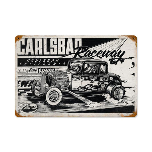 Carlsbad Raceway, Automotive, Vintage Metal Sign, 18 X 12 Inches