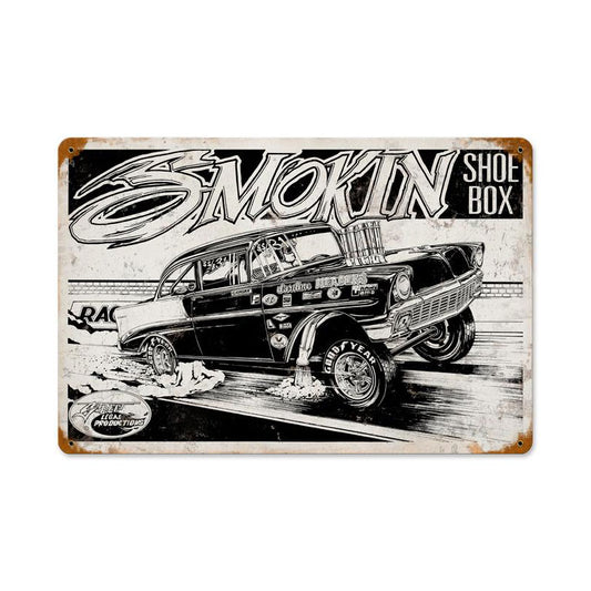 Smokin Shoebox, Automotive, Vintage Metal Sign, 18 X 12 Inches
