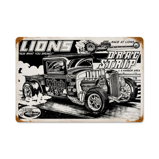 Lion Witch Doctor, Automotive, Vintage Metal Sign, 18 X 12 Inches
