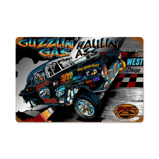 Guzzlin Gas, Automotive, Vintage Metal Sign, 18 X 12 Inches
