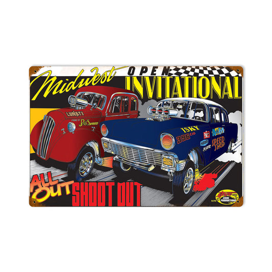 Midwest Open Invitational, Automotive, Vintage Metal Sign, 18 X 12 Inches