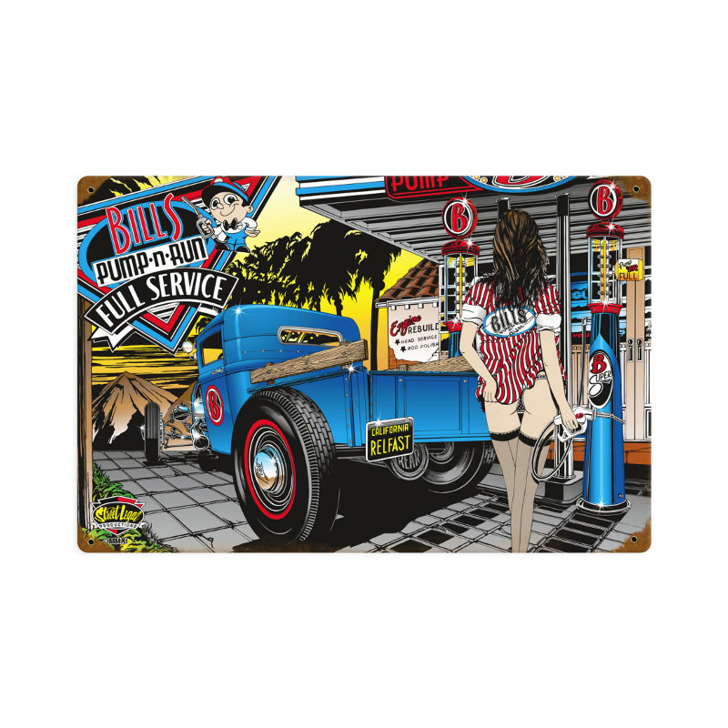 Pump and Run, Automotive, Vintage Metal Sign, 18 X 12 Inches