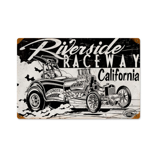 Riverside Raceway, Automotive, Vintage Metal Sign, 18 X 12 Inches
