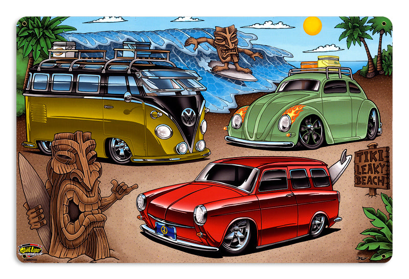 VW TIKI LEAKY, Licensed Products/Pro Street Diecast, SATIN METAL SIGN, 18 X 12 Inches