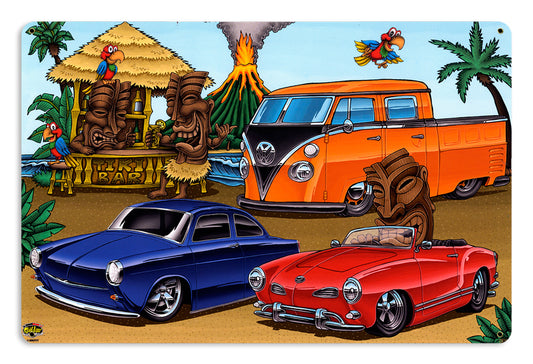 VW TIKI BAR, Licensed Products/Pro Street Diecast, SATIN METAL SIGN, 18 X 12 Inches
