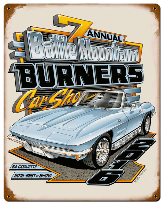 BATTLE MOUNTAIN BURNERS CORVETTE, Licensed Products/Scott Carter, SATIN METAL SIGN, 15 X 12 Inches