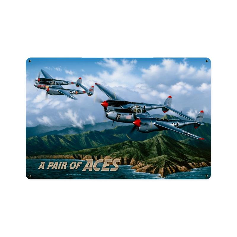 Pair of Aces, Aviation, Vintage Metal Sign, 18 X 12 Inches