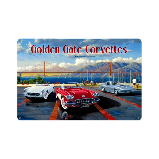 Golden Gate Corvettes, Automotive, Vintage Metal Sign, 18 X 12 Inches