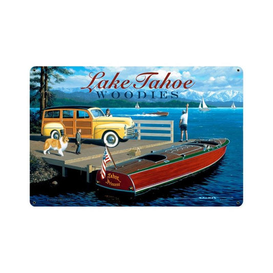 Lake Tahoe Woodies, Automotive, Vintage Metal Sign, 18 X 12 Inches