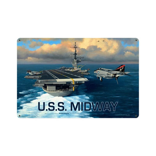 USS Midway, Allied Military, Vintage Metal Sign, 18 X 12 Inches