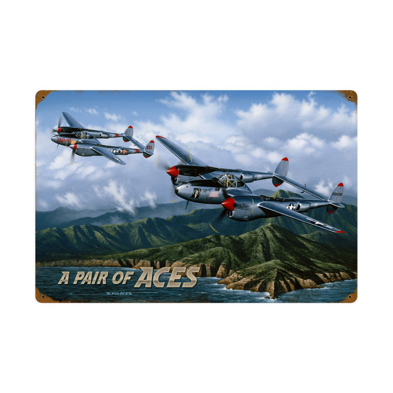 Pair of Aces, Aviation, Vintage Metal Sign, 24 X 16 Inches