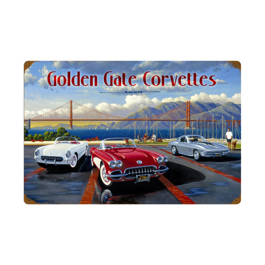 Golden Gate Corvettes, Automotive, Vintage Metal Sign, 24 X 16 Inches