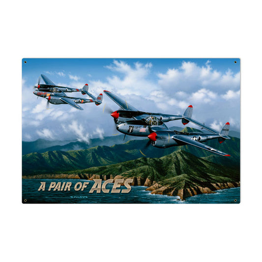 Pair of Aces, Aviation, Metal Sign, 36 X 24 Inches