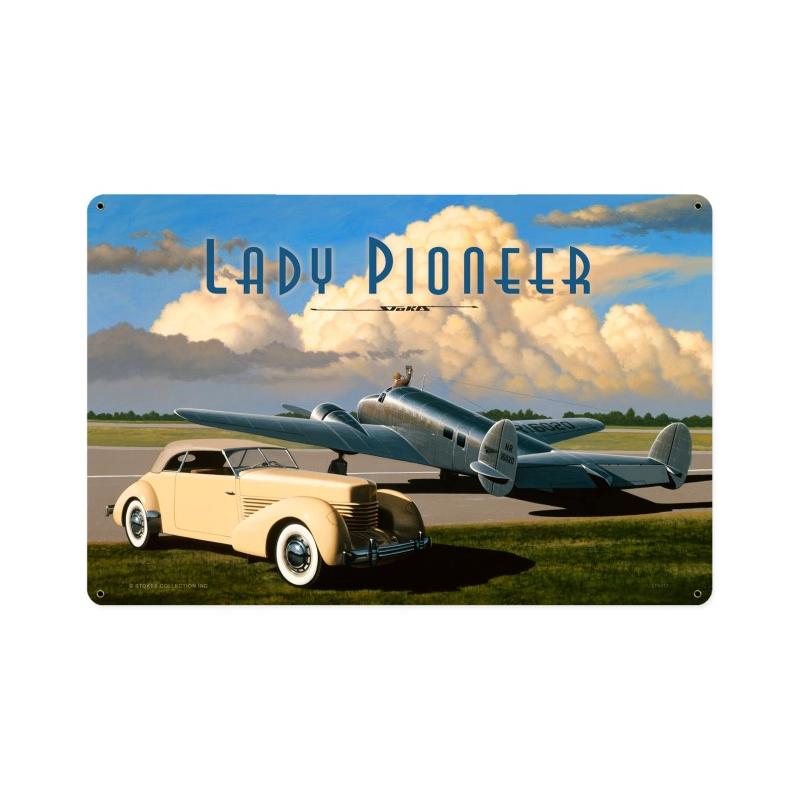 Lady Pioneer, Automotive, Vintage Metal Sign, 18 X 12 Inches
