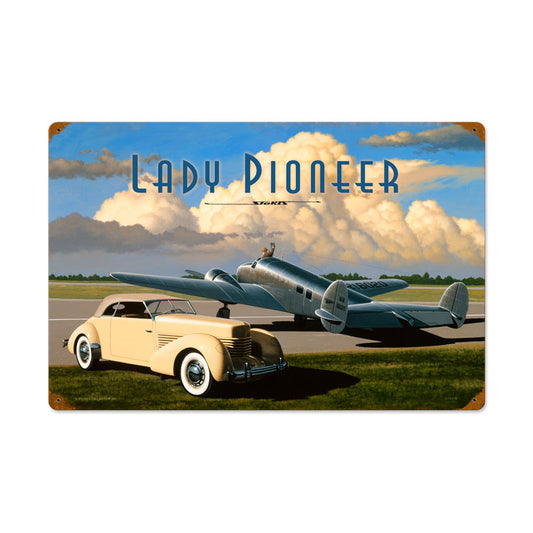 Lady Pioneer, Automotive, Vintage Metal Sign, 24 X 16 Inches