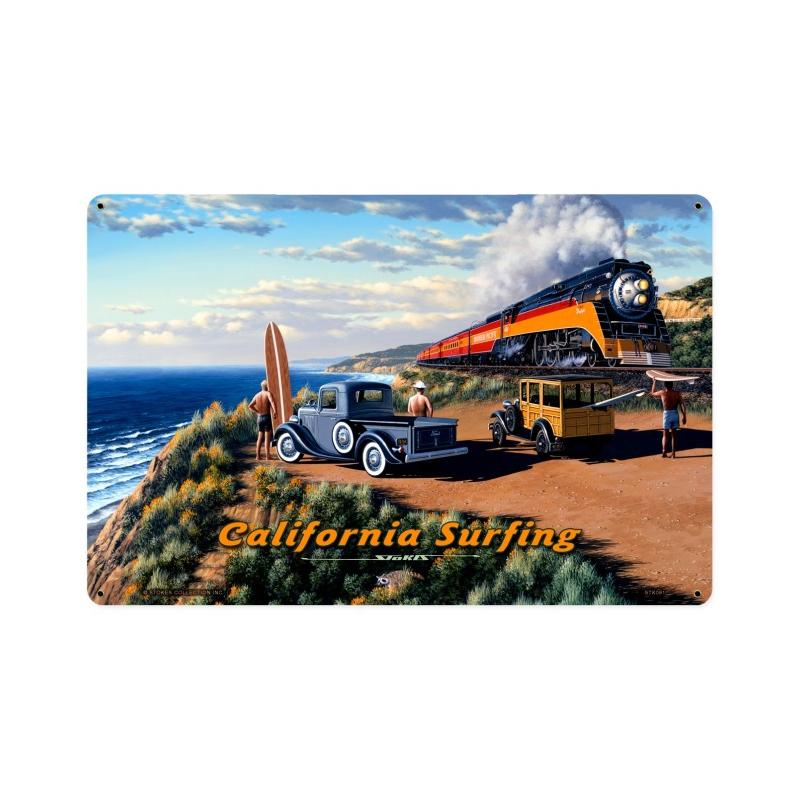 California Surfing, Automotive, Vintage Metal Sign, 18 X 12 Inches