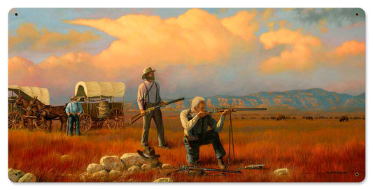 BUFFALO HUNTERS, Licensed Products/Stan Stokes, SATIN METAL SIGN, 24 X 12 Inches