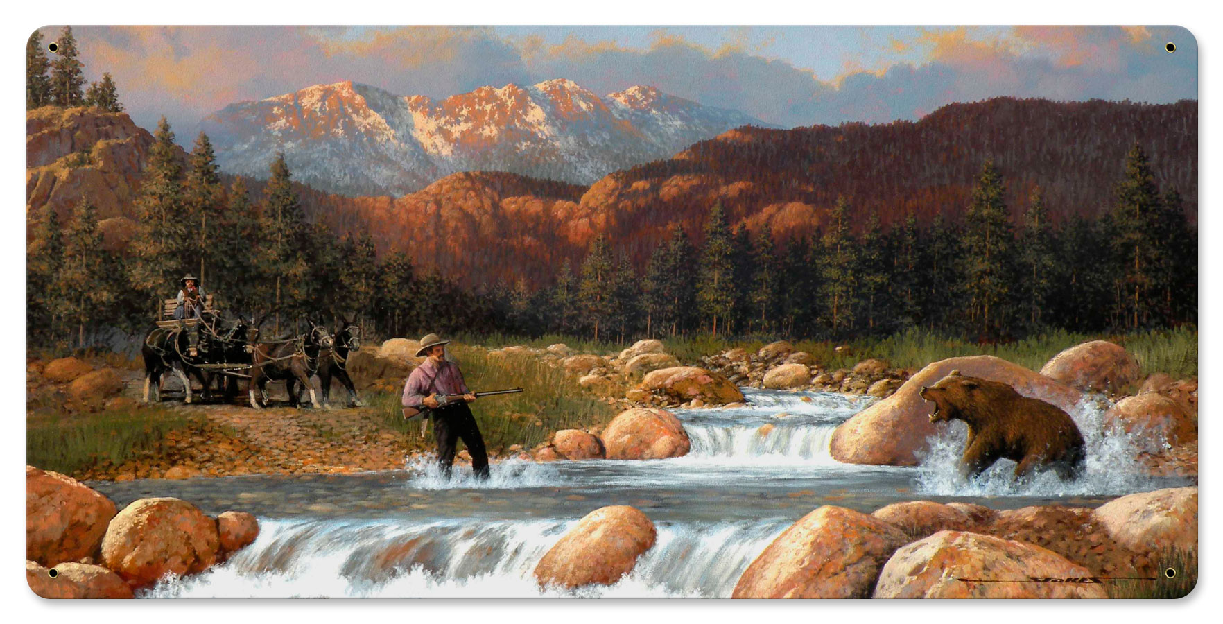 GRIZZLY ATTACK, Licensed Products/Stan Stokes, SATIN METAL SIGN, 24 X 12 Inches