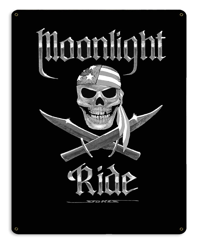 MOONLIGHT RIDE BW, Featured Artists/Stan Stokes, Satin Metal Sign, 15 X 12 Inches