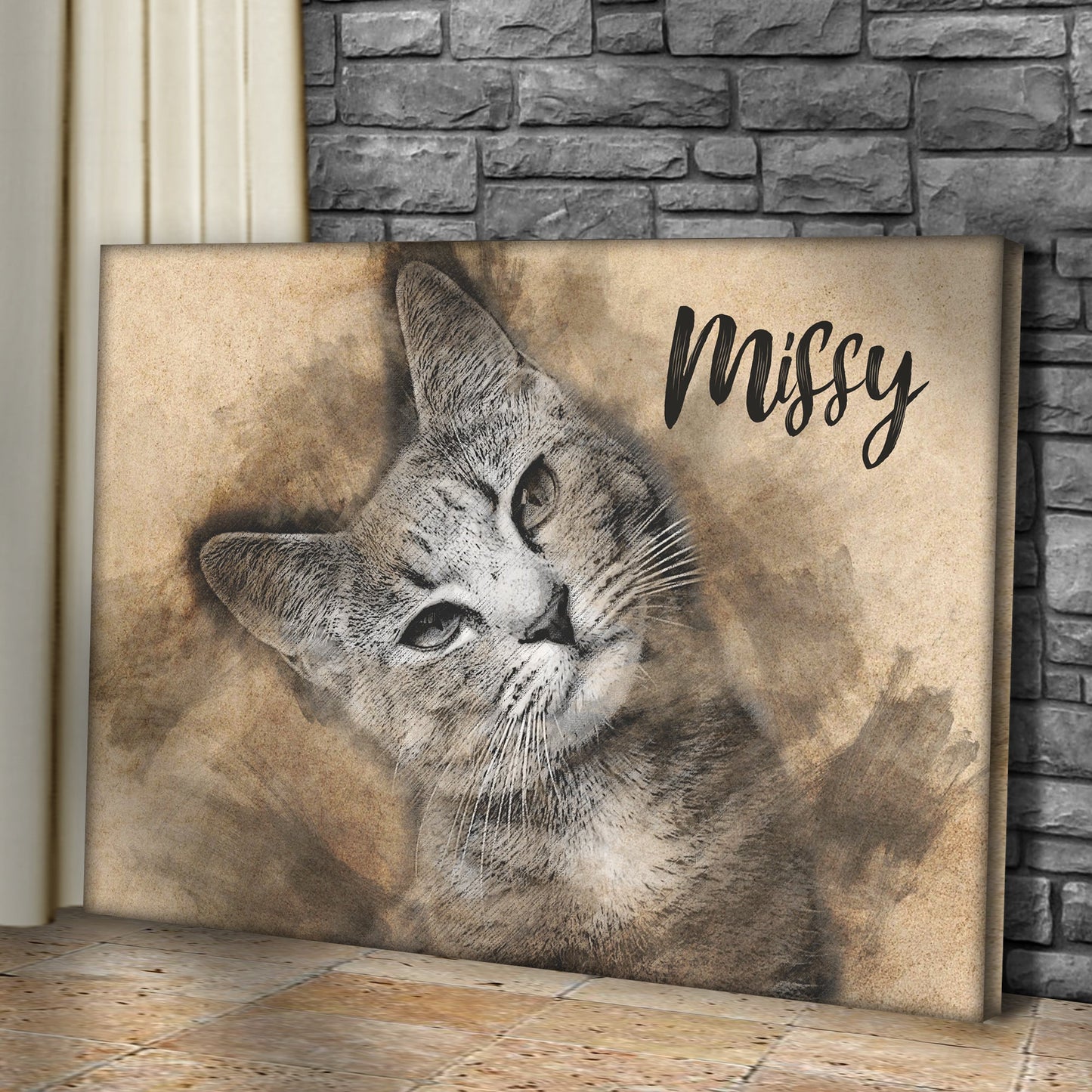 Cat Portrait Pencil Drawing Sign